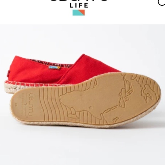 Ubuntu Red canvas Afridrilles (espadrilles) slip on flat shoes Sz 10 new - Picture 2 of 14